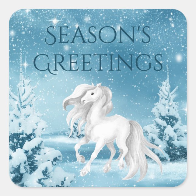 Adesivo Quadrado Cavalo em Snowy Night Season é Natal (Frente)