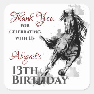Adesivo Quadrado Cavalo Galopante Personalizado Obrigado Aniversár