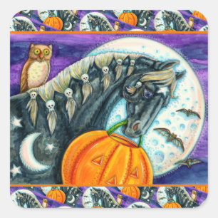 ADESIVO QUADRADO CAVALO MÁGICO PRETO, OWL, JACK O LANTERN & SKULLS