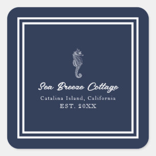 Adesivo Quadrado Cavalo-marinho branco, azul e branco