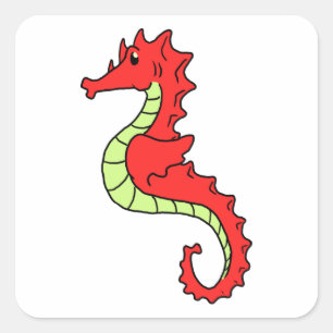 Adesivo Quadrado Cavalo marinho vermelho bonito dos desenhos