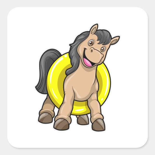 Adesivo Quadrado Cavalo na praia com anel de Natação (Frente)