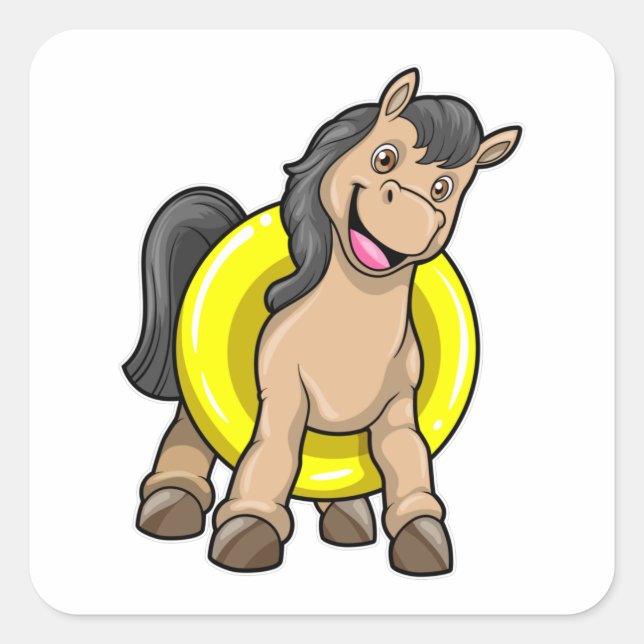 Adesivo Quadrado Cavalo na praia com anel de Natação (Frente)
