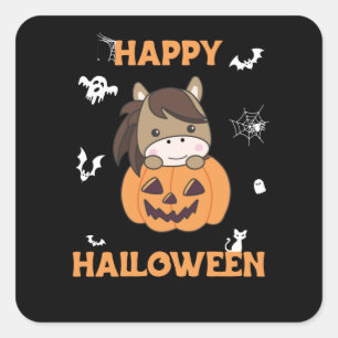 Adesivo Quadrado Cavalo Na Pumpkin De Cavalos Doce Feliz Dia das Br