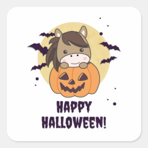 Adesivo Quadrado Cavalo Na Pumpkin De Cavalos Doce Feliz Dia das Br