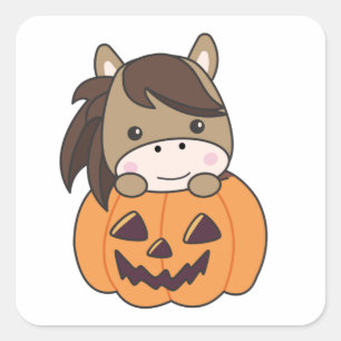 Adesivo Quadrado Cavalo Na Pumpkin De Cavalos Doce Feliz Dia das Br