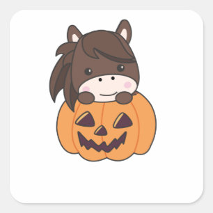 Adesivo Quadrado Cavalo Na Pumpkin De Cavalos Doce Feliz Dia das Br