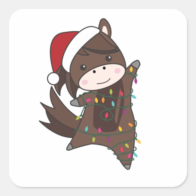 Adesivo Quadrado Cavalo Pôneo Natal Neve Neve Cavalos de Inverno (Frente)