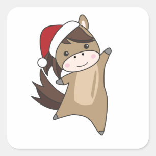 Adesivo Quadrado Cavalo Pôneo Natal Neve Neve Cavalos de Inverno