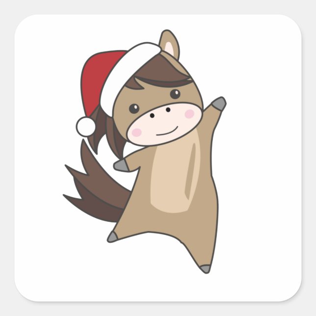 Adesivo Quadrado Cavalo Pôneo Natal Neve Neve Cavalos de Inverno (Frente)