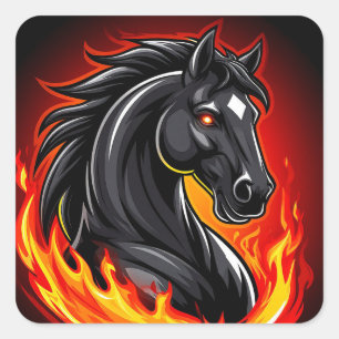 Adesivo Quadrado 🔥 Cavalo Preto Ardente Olhos Brilhantes Fantasia 