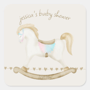 Adesivo Quadrado Cavalo-Rocco Azul Cor-de-rosa Sexo Neutro Chá de f