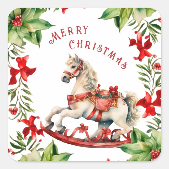 Adesivo Quadrado Cavalo Rocking White Vintage (Frente)
