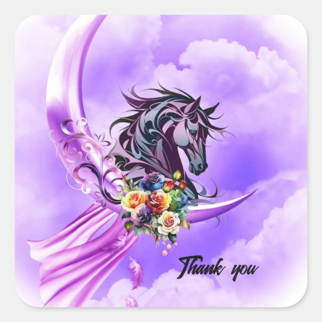 Adesivo Quadrado Cavalo selvagem colorido Elegante (Frente)