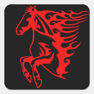 Adesivo Quadrado Cavalo selvagem do mustang vermelho flamejante do