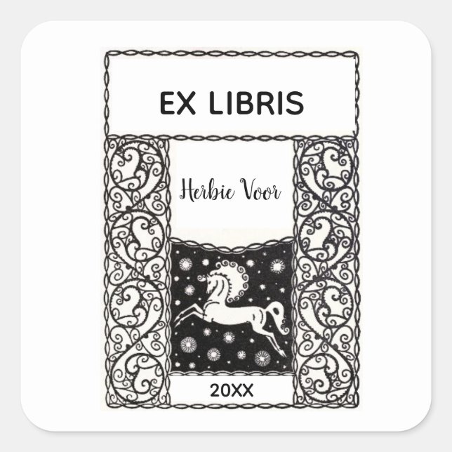 Adesivo Quadrado Cavalo Vintage em Cartaz Ornamental (Frente)