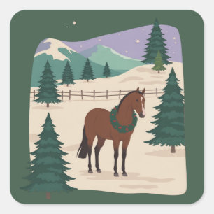 Adesivo Quadrado Cavalo Vintage Natal Estilo 90 Retro Árvore de Nat