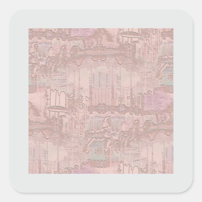 Adesivo Quadrado Cavalos Carrossel Rosa (Frente)