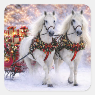 Adesivo Quadrado Cavalos de Férias de Natal Trenó Neve