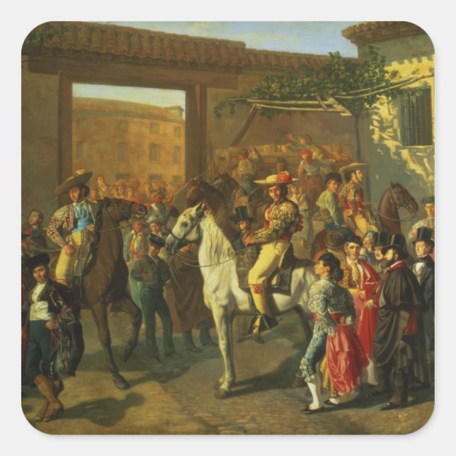 Adesivo Quadrado Cavalos em um pátio (Frente)
