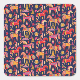 Adesivo Quadrado Cavalos escandinavos: Design decorativa sem costur