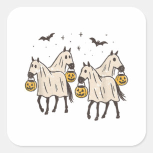 Adesivo Quadrado Cavalos Fantasmas Fofos no Halloween Doces ou Trav