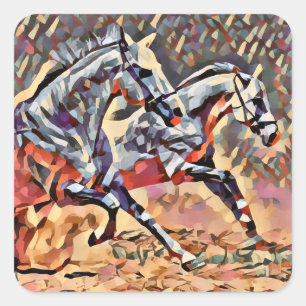 Adesivo Quadrado Cavalos Selvagens abstrato Animal Ocidental Rodeo 