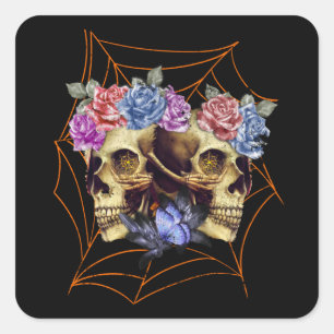 Adesivo Quadrado Caveira com Rosas
