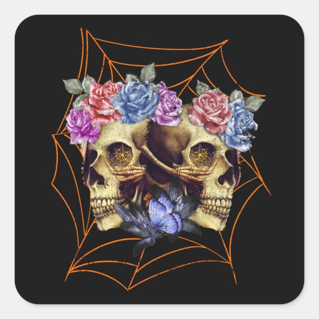 Adesivo Quadrado Caveira com Rosas (Frente)