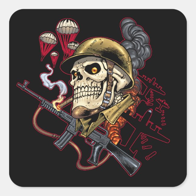 Adesivo Quadrado Caveira de Paraquedistas Marítimo ou Navegável com (Frente)