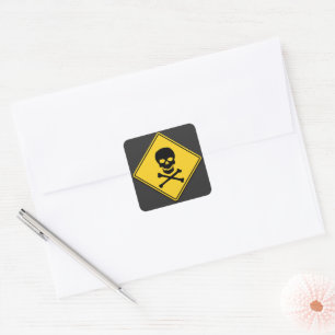 Adesivo Quadrado Caveira e Crossbones Aviso de Dia das Bruxas