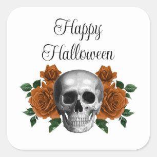 Adesivo Quadrado Caveira Floral Gótica Halloween