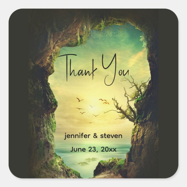 Adesivo Quadrado Caverna esquecendo um evento no mar tropical Obrig (Frente)