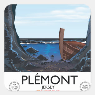 Adesivo Quadrado Cavernas de Plémont, Jersey pôster de viagem vinta