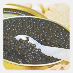 Adesivo Quadrado Caviar preto e uma colher de mãe de pérola para