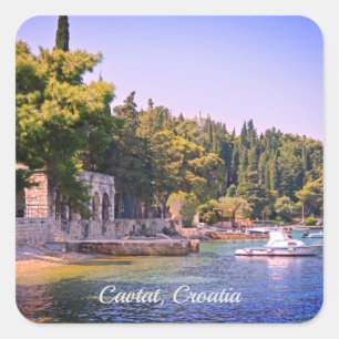 Adesivo Quadrado Cavtat, Croácia View of Beach Sticker