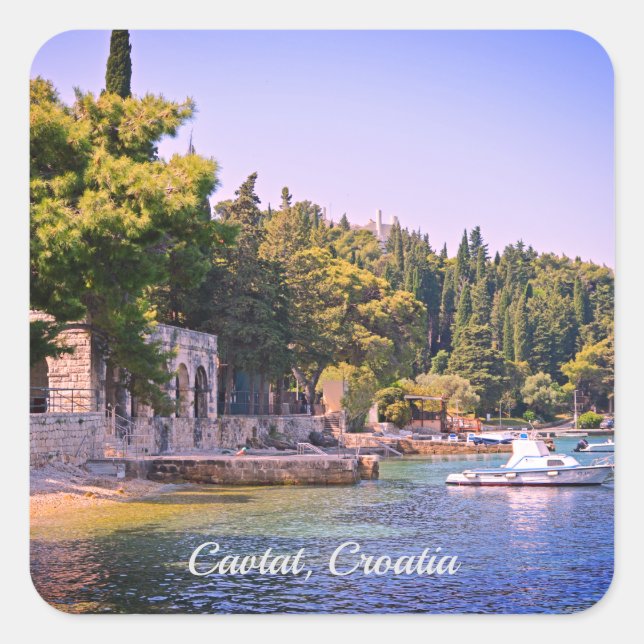 Adesivo Quadrado Cavtat, Croácia View of Beach Sticker (Frente)