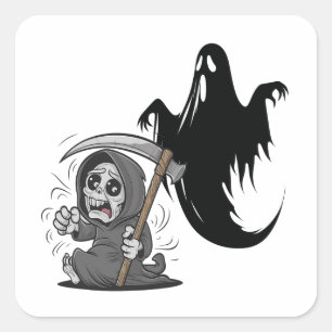 Adesivo Quadrado Ceifador assustado e fantasma.