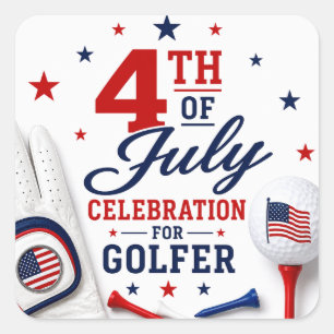 Adesivo Quadrado Celebração de 4 de Julho para Golfista