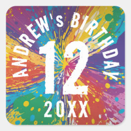 Adesivo Quadrado Celebração de aniversário do legal Rainbow Blast P