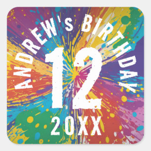 Adesivo Quadrado Celebração de aniversário do legal Rainbow Blast P