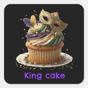 Adesivo Quadrado Celebração de Cupcake Mascarado do Mardi Gras
