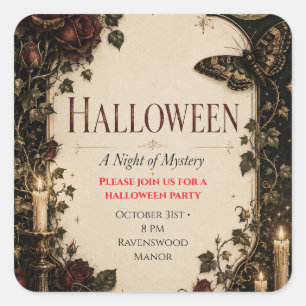 Adesivo Quadrado Celebração de Halloween Gótico Elegante