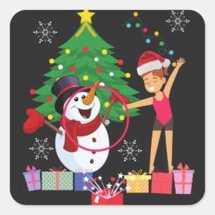 Adesivo Quadrado Celebração de Natal de Ginástica Rítmica