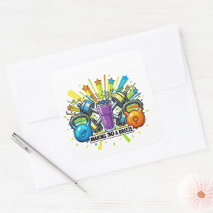 Adesivo Quadrado Celebração de Smoothie de Treino Personalizável