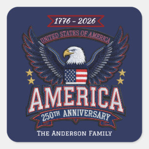 Adesivo Quadrado Celebração do 250º Aniversário Personalizada
