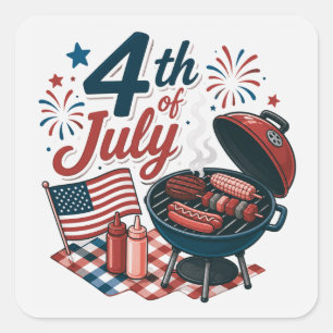 Adesivo Quadrado Celebração do Dia 4 de Julho