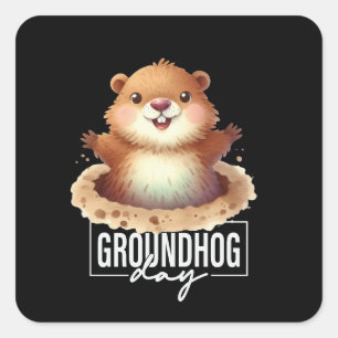 Adesivo Quadrado Celebração do Dia da Marmota Punxsutawney