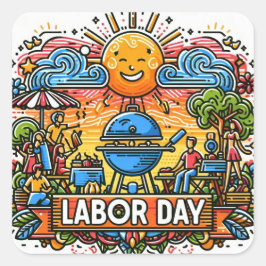Adesivo Quadrado Celebração do Dia do Trabalho Sunny