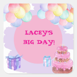 Adesivo Quadrado Celebração Doce: Aniversário Roxo